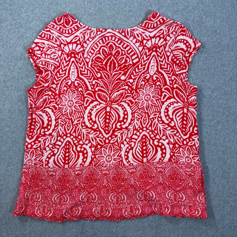 Rachel Zoe Linen Tee Shirt Women's Medium Button Side Red/White Print - Picture 8 of 8